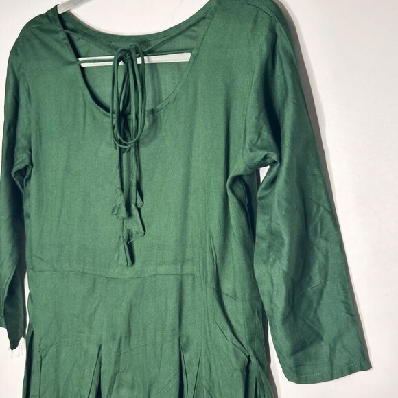 GoSriki Green Boho Maxi Dress With Tassel Tie Neck & Embroidered Hem - Size L - Picture 7 of 12